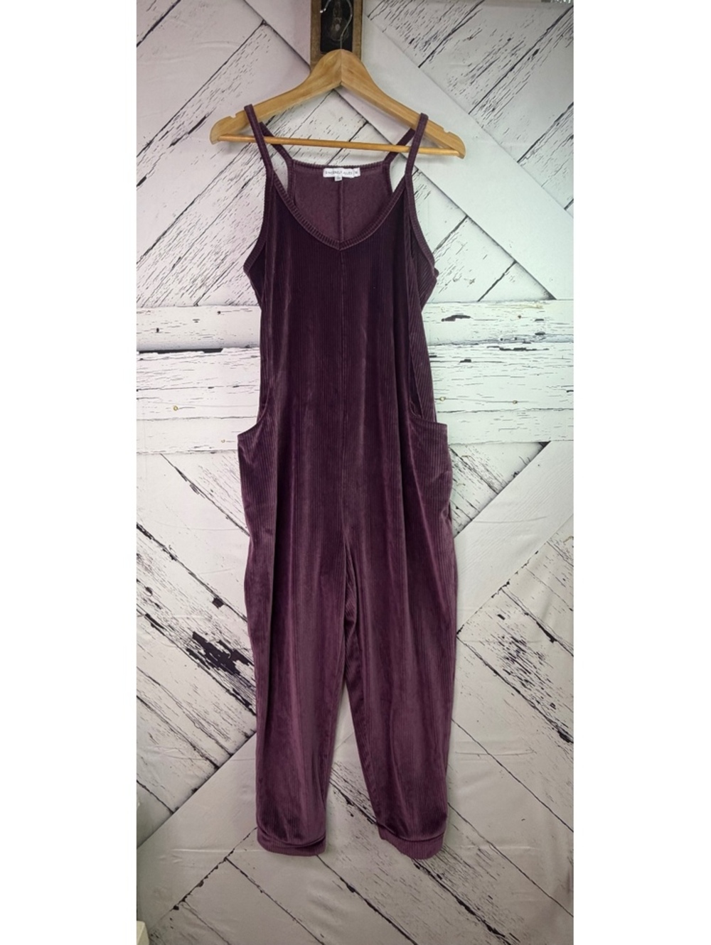 Sincerely Jules Boho Streetwear Velour Slouchy Jumpsuit Plum Women’s Medium